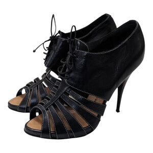 Giuseppe Zanotti Black Leather Oxford Peep Toe Ankle Boots Size 9B